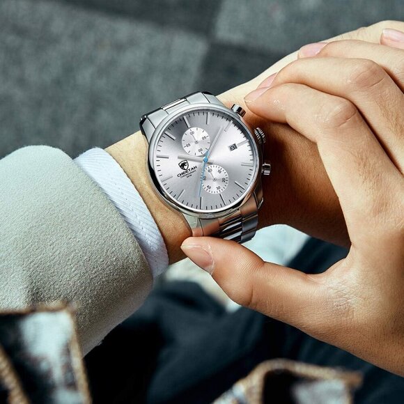 GOLDEN HOUR Men's Black Stainless Steel Chronograph Quartz Watch Waterproof - Picture 7 of 8